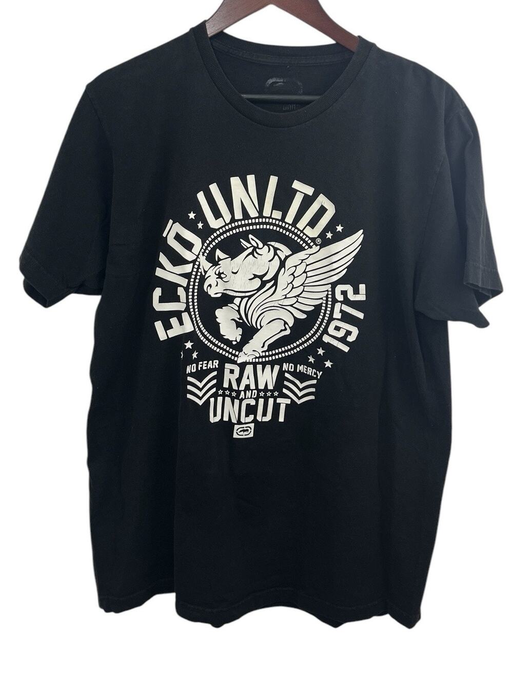Y2K Vtg Ecko Unlimited Tshirt Uncut Large Black Graphic Emo Grunge Skater 90s